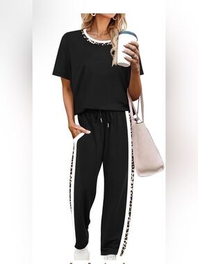 WIHOLL 2 Piece Lounge Sets for Women Matching Set Summer Outfits Short Sleeve To